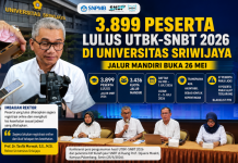 3.899 Peserta Lulus UTBK-SNBT 2026 di UNSRI, Jalur Mandiri Dibuka 26 Mei – 1 Juli