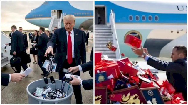 rombongan-donald-trump-saat-membuang-barang-barang-pemberian-china-usai-kunjungan-RXAEL (1)